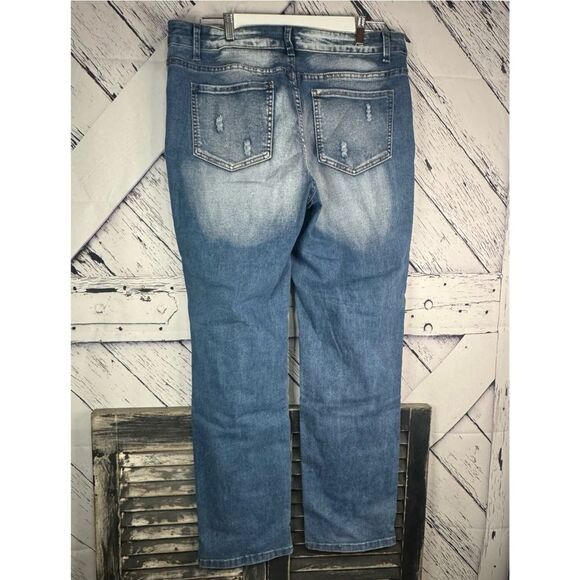 High Waisted Distressed Denim Jeans with Pink Patches, New XXL (14) - Picture 2 of 14